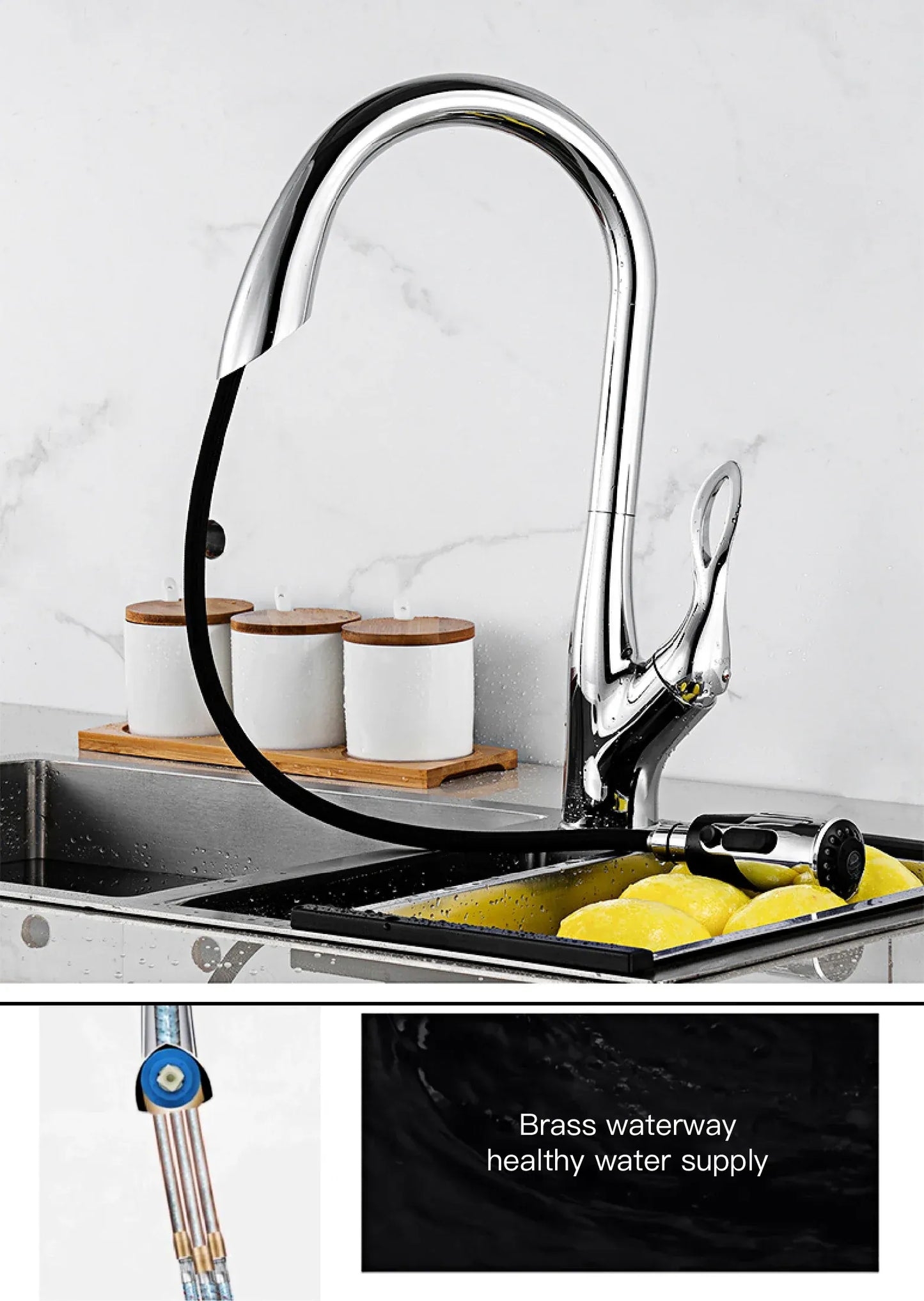 AITANA Modern Luxury Golden Brass Kitchen Faucet Pull-Out Design Single Handle for Hot And Cold Water 3 Functions Sink Faucet