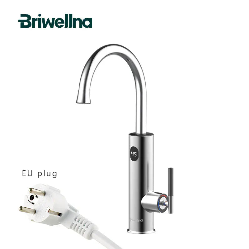 Briwellna Electric Water Heater Kitchen Faucet 2 In 1 With Digital Display Stainless Steel 220V Electric Tap Geyser Robinet