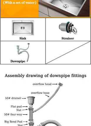 DQOK Stainless Steel Kitchen Sink Slot Dish Basin Kitchen sink Drain Basket And Drain Pip Rectangular