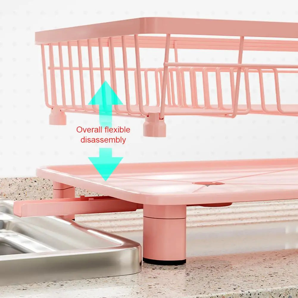 Pink Drain Rack Large Dish Drying Rack For Kitchen Counter With Drainboard, Rustproof Dish Drainer Space-Saving Dish Rack