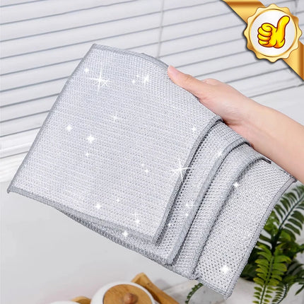 Lot de 10/20 torchons de nettoyage en fil d'argent, microfibre épaisse, éponge intégrée