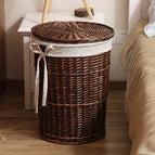 Large diameter 38cm outer height 50cm / Coffee-colored basket with lid and linen lining