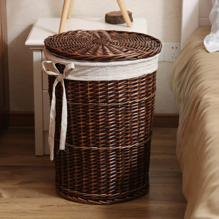 Panier à linge Wier en osier pur avec couvercle - E-menage