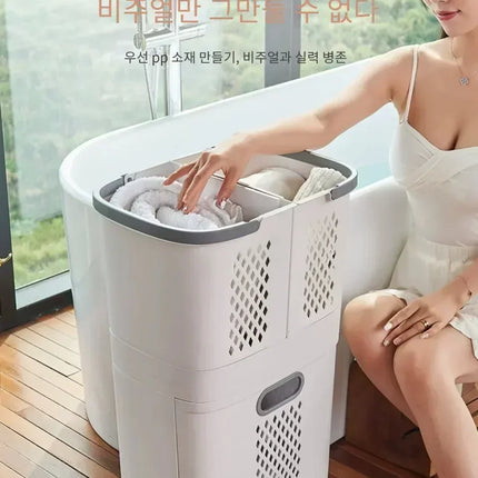 Plastics Laundry Basket Bathroom Dirty Clothe Basket with Wheel Household Multi-Layer Laundry Baskets for Storing Dirty Clothes - E-menage