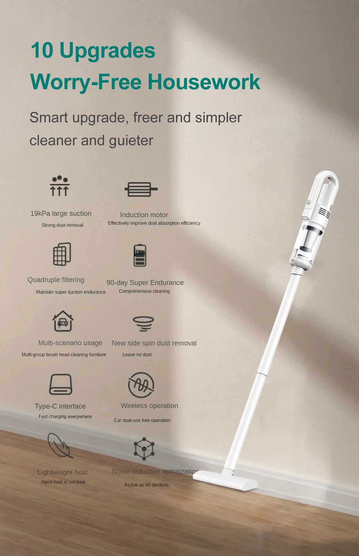 15000pa Multifunctional Wireless Vacuum Cleaner for Car Floor Household Handheld Vacuum Cleaner Powerful Suction HEPA Filter