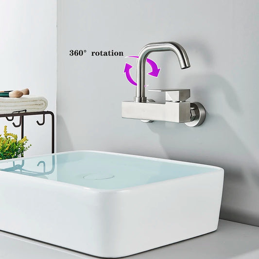 Basin Faucet Wall-mounted Sink Faucet Bathroom Single Faucet Hot and Cold Mixing Faucet Sink Universal Swivel Faucet
