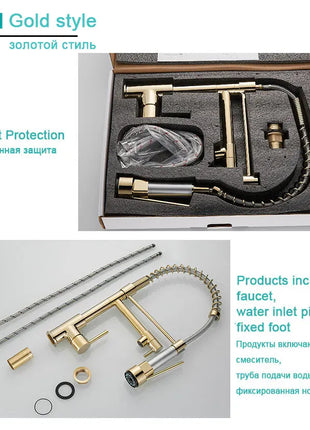 GEGVE Kitchen Faucets Removable taps Brush Brass faucet Water hydrant robinet for kitchen accessories Pull Out Spout Hot Cold