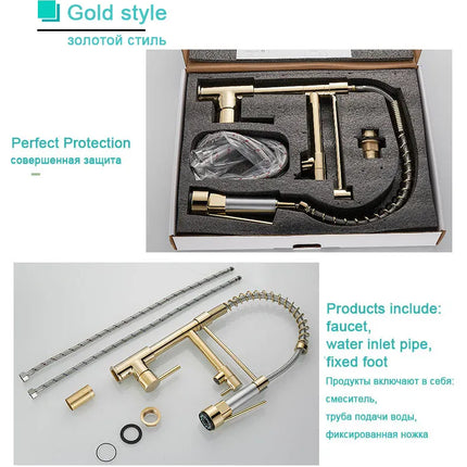 Robinet de cuisine GEGVE, robinet amovible en laiton brossé, robinet d'arrosage pour accessoires de cuisine, bec extractible, eau chaude et froide