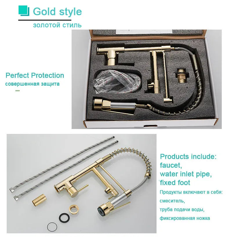 GEGVE Kitchen Faucets Removable taps Brush Brass faucet Water hydrant robinet for kitchen accessories Pull Out Spout Hot Cold