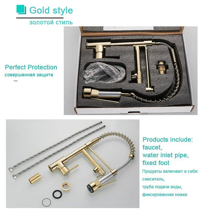 GEGVE Kitchen Faucets Removable taps Brush Brass faucet Water hydrant robinet for kitchen accessories Pull Out Spout Hot Cold