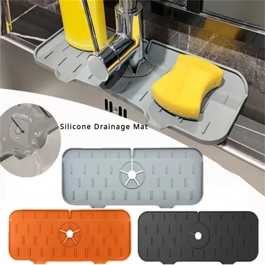 Dish Drainer Sink Mat Kitchen Faucet Splash Guard Drain Rack Countertop Protector Foldable Silicone Bathroom Sinks Sponge Home