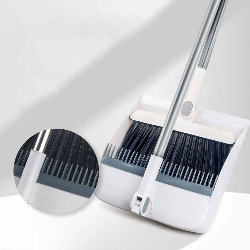 Broom and dust tray set with long handles, upright, perfect for indoor and outdoor garage kitchen room office lobby