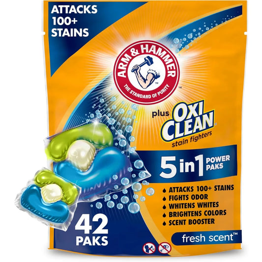 Lessive 5 en 1 Power Paks – 42 Dosettes Concentrées | Nettoyage en Profondeur avec OxiClean | Élimine +100 Taches | Fraîcheur Longue Durée & Haute Efficacité | Format Prédosé Pratique – NoEnName_Null