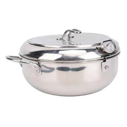 Frying Pot 3.2L Double Ear 201 Stainless Steel  Fryer Pot with Oil Drip Drainer Rack Thermometer for Tempura 3.2L Frying Pot