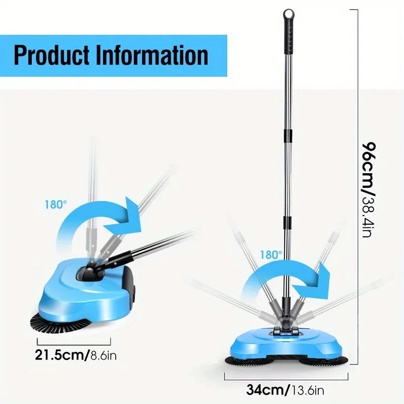 Hand Push Broom, Multifunctional Cleaning Tool Sweep Mop, Long Handle Push Broom with Auto Spiral Deep Clean System