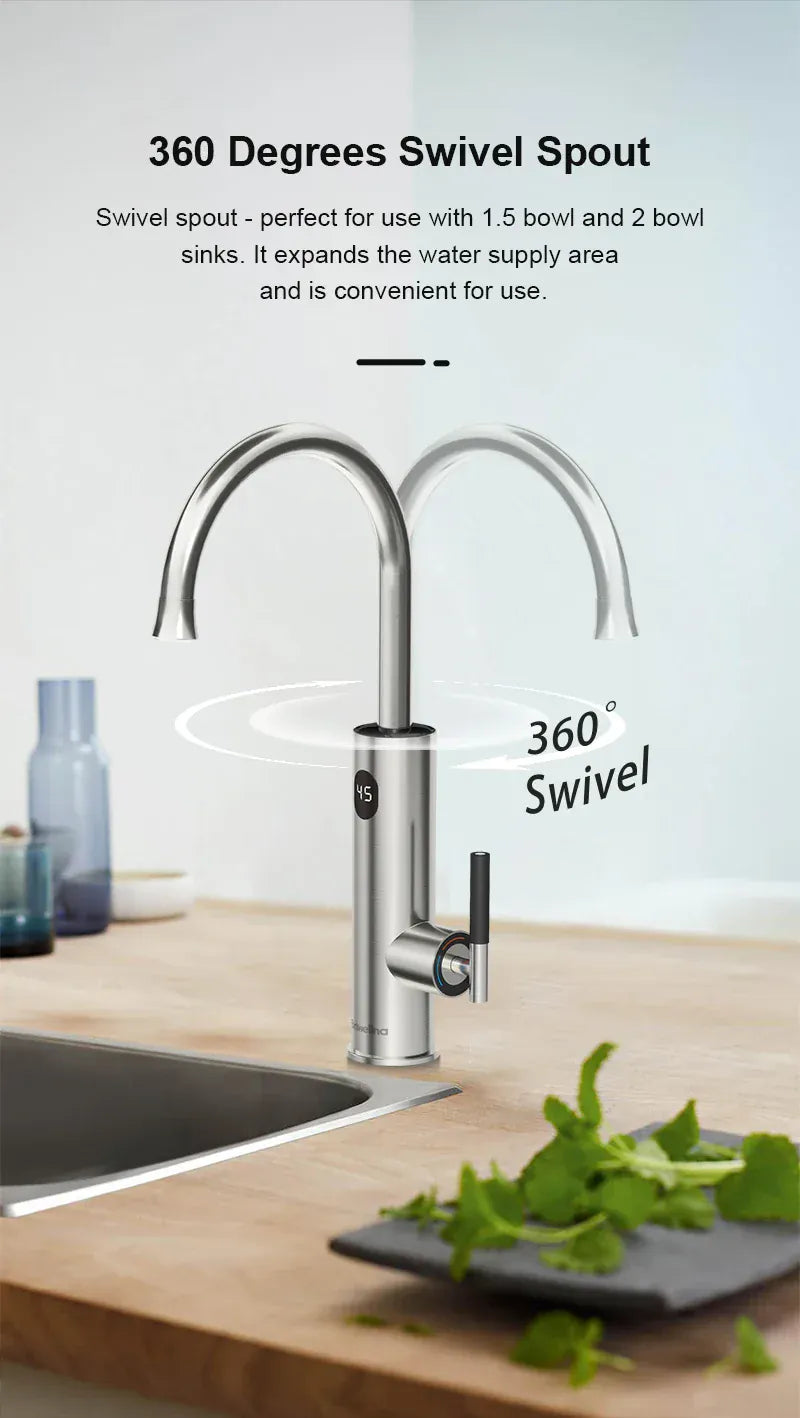 Briwellna Electric Water Heater Kitchen Faucet 2 In 1 With Digital Display Stainless Steel 220V Electric Tap Geyser Robinet