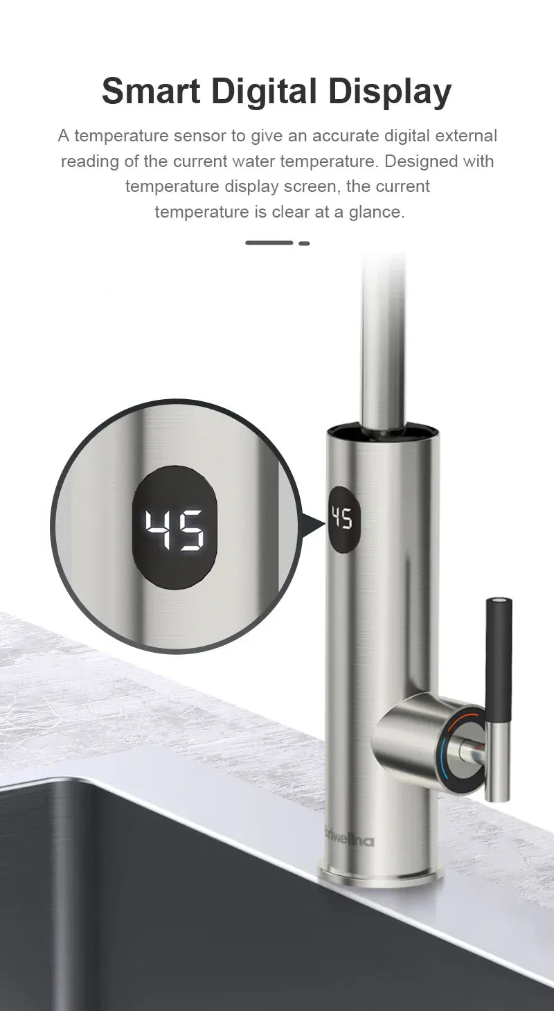 Briwellna Electric Water Heater Kitchen Faucet 2 In 1 With Digital Display Stainless Steel 220V Electric Tap Geyser Robinet