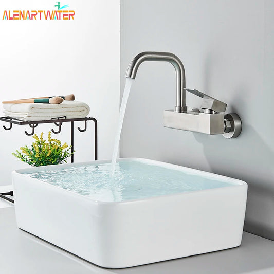 Basin Faucet Wall-mounted Sink Faucet Bathroom Single Faucet Hot and Cold Mixing Faucet Sink Universal Swivel Faucet