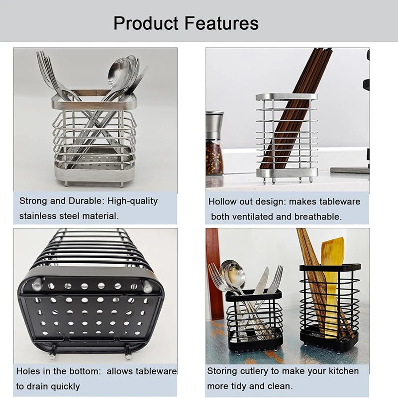 Égouttoir à couverts en acier inoxydable pour évier, support de rangement pour baguettes, couteaux, fourchettes et cuillères, outil de cuisine