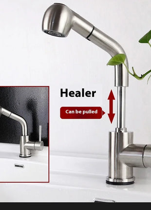 Modern Electric Faucet Brass Stainless Steel Pull-Out Wash Basin Hot Cold Water Basin Tap Touch Control for Household Bathroom