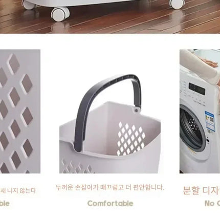 Plastics Laundry Basket Bathroom Dirty Clothe Basket with Wheel Household Multi-Layer Laundry Baskets for Storing Dirty Clothes - E-menage