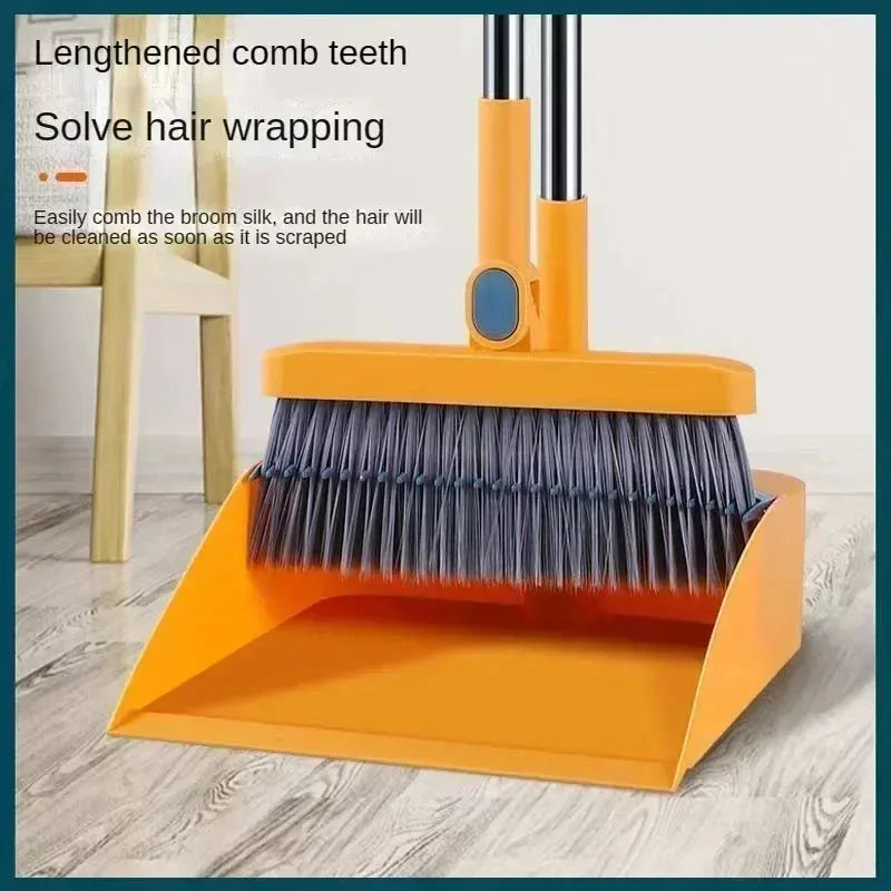 Folding Dustpan Broom Set With Extra Thick Mounting Teeth Design Clip Swivel Clean Long Handle Storage Saves Space