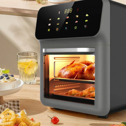 Friteuse à air chaud multifonctionnelle de grande capacité pour la maison, avec écran tactile et affichage visuel.