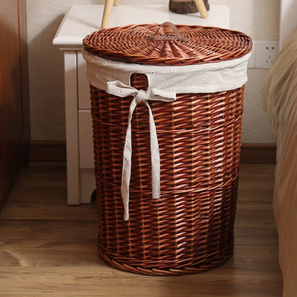 Panier à linge Wier en osier pur avec couvercle - E-menage