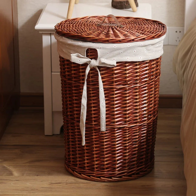 Panier à linge Wier en osier pur avec couvercle - E-menage