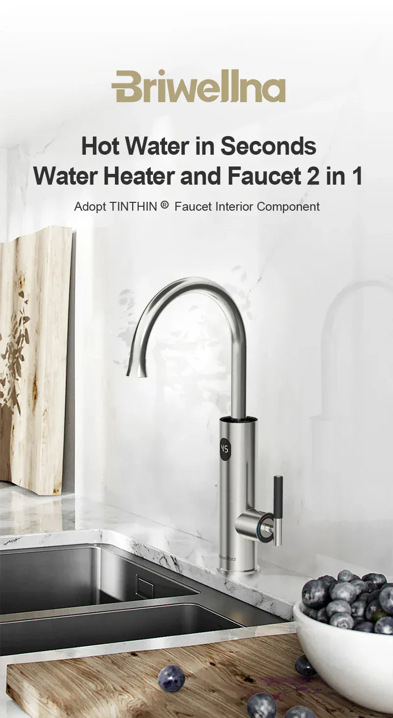 Briwellna Electric Water Heater Kitchen Faucet 2 In 1 With Digital Display Stainless Steel 220V Electric Tap Geyser Robinet