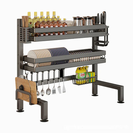 Égouttoir à vaisselle double couche pour évier de cuisine, étagère de rangement pour vaisselle, égouttoir multifonctionnel, accessoires de rangement pour plan de travail