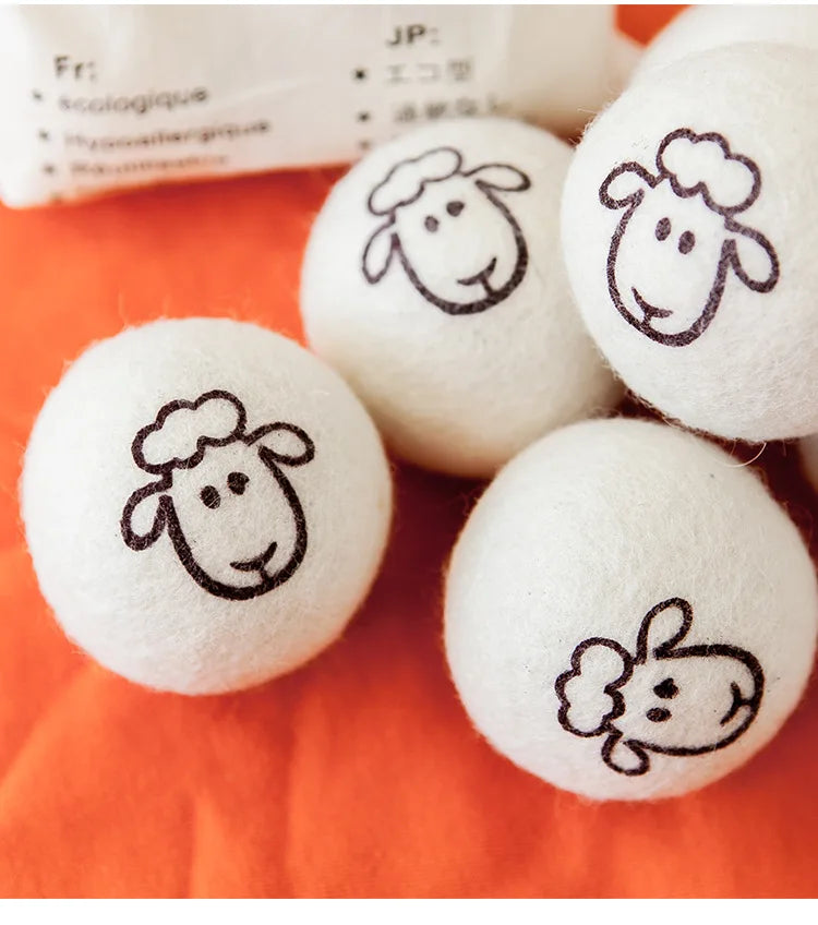 Boules de séchage en laine 7 cm, réutilisables, adoucissantes pour le linge - E-menage