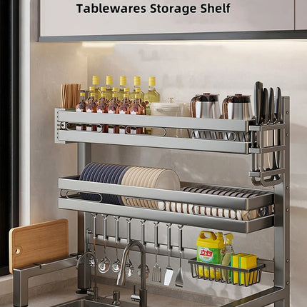 Égouttoir à vaisselle double couche pour évier de cuisine, étagère de rangement pour vaisselle, égouttoir multifonctionnel, accessoires de rangement pour plan de travail