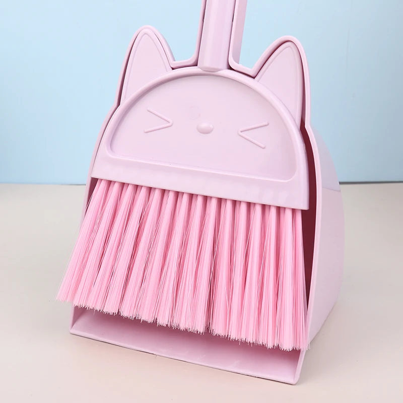 Cartoon-Style Toddler Broom Dustpan, Flexible Bristles Kids Playset, Pretend Play Indoor Outdoor Sweeping Kit