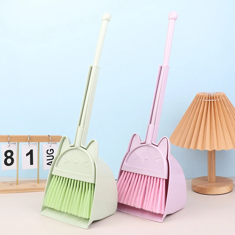 Cartoon-Style Toddler Broom Dustpan, Flexible Bristles Kids Playset, Pretend Play Indoor Outdoor Sweeping Kit