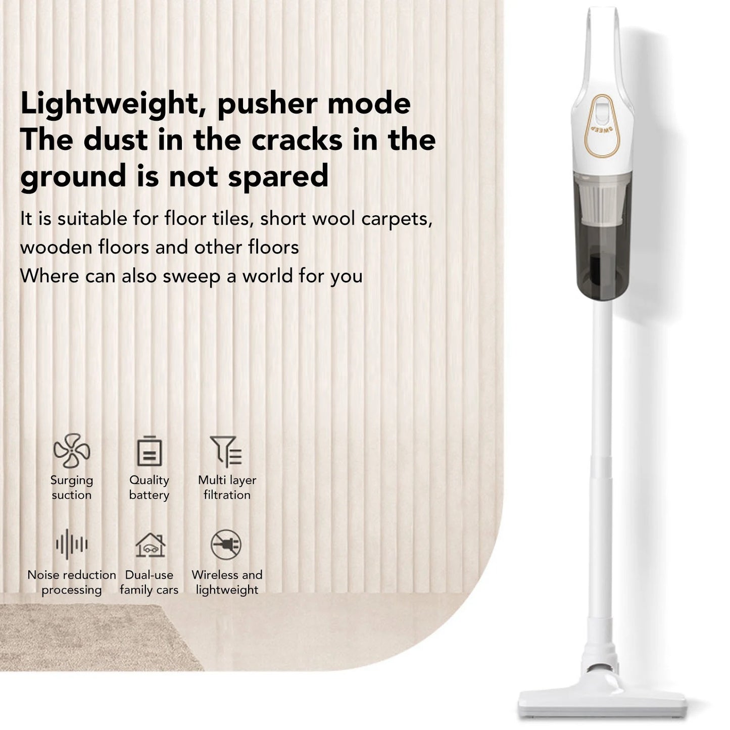 Cordless Vacuum White Strong Suction Integrated Multifunction Removable Handheld Vacuum Cleaner Powerful for Car for Carpet