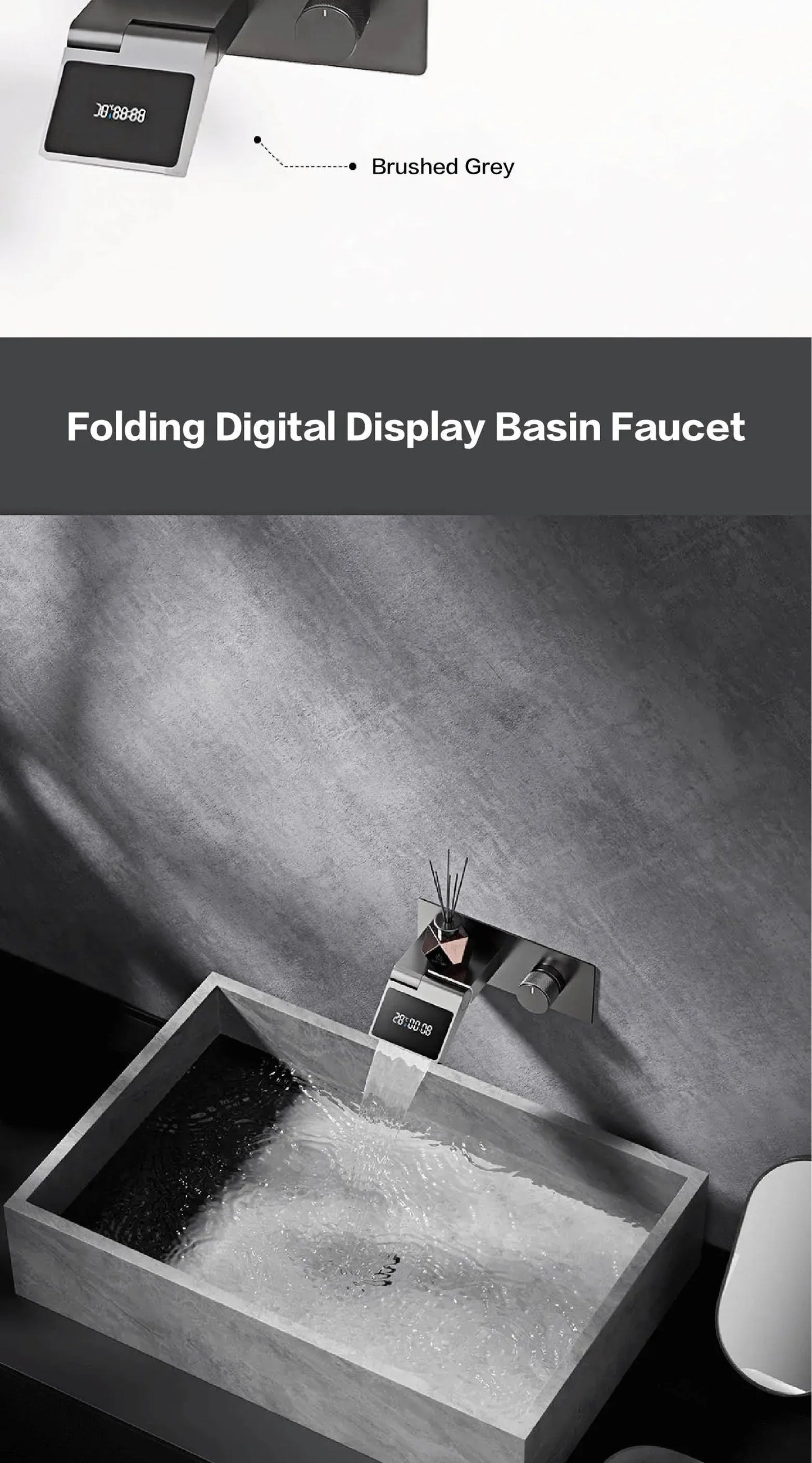 Luxury gun gray brass wall mounted bathroom faucet with LED digital display Single handle hot & cold water embedded bathroom Tap