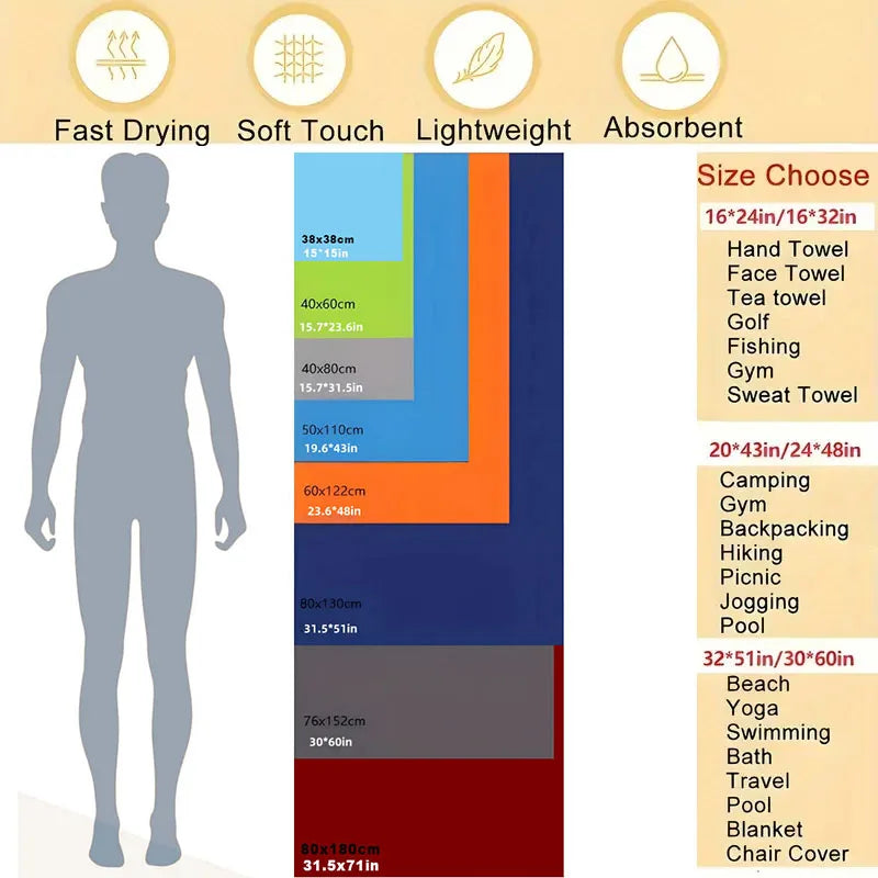 1-pc Microfiber Travel Towel, Quick Dry Towel Super Absorbent Compact Lightweight l for Beach, Gym, Pool, Bath, Yoga, Camping