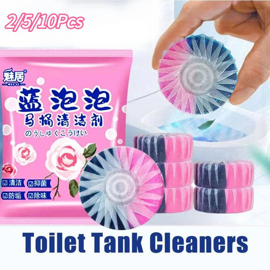 2/5/10Pcs Blue Bubble Toilet Bowl Cleaner Descaling Antibacterial Toilet Cleaner Double Effect Rose Fragrance Toilet Cleaner