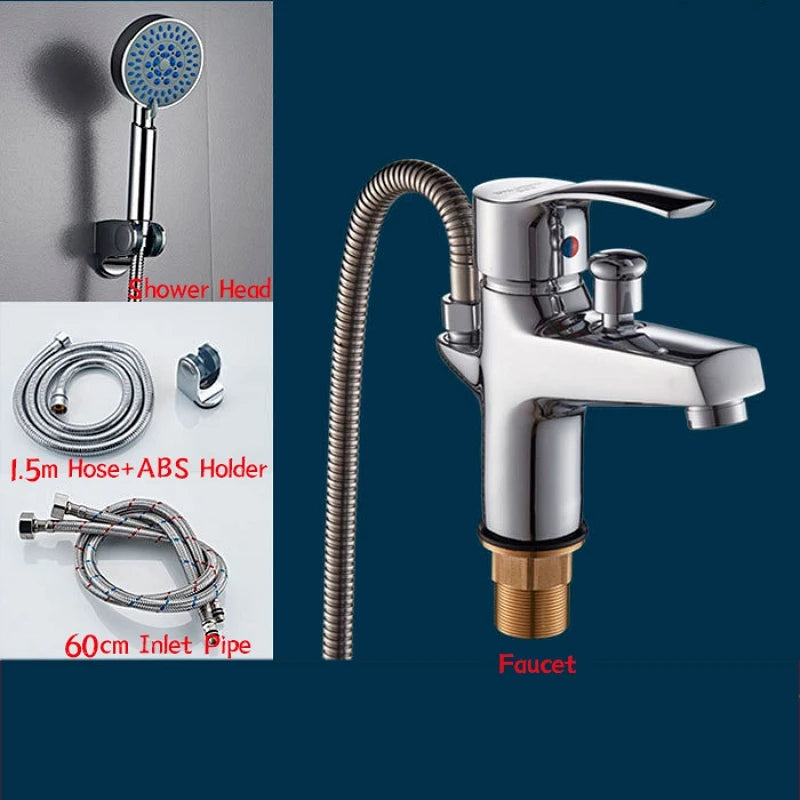 Basin Faucet Set Bathroom Bathtub Shower Faucet with Handheld Shower Head Toilet Hot Cold Water Mixing Valve Nozzle Deck Mounted