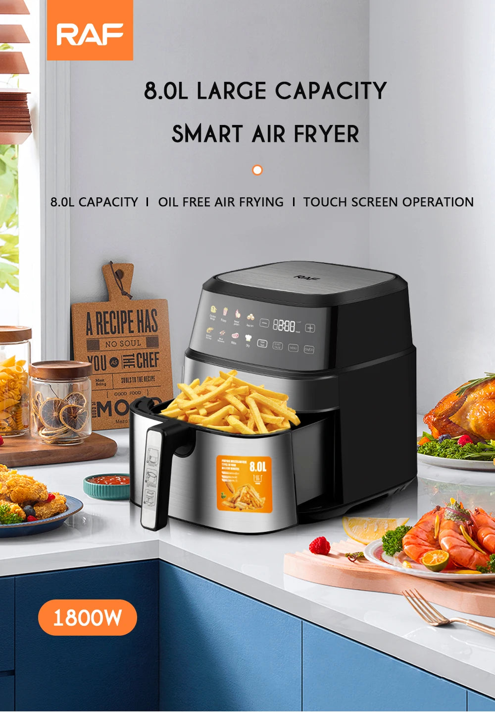 Multifunctional Electric Air Fryer 6.5L Cooker Fryer Without Oil Touch Screen Smart Digital 360 Degree Hot Air Circulation