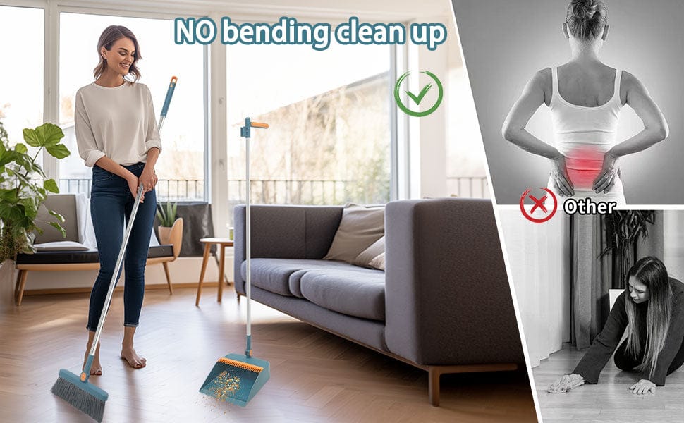Broom and Dustpan Combo Set, Long Handled Adjustable Broom and Dustpan Set for Sweeping Home,Indoor Kitchen, Office Lobby  Floor