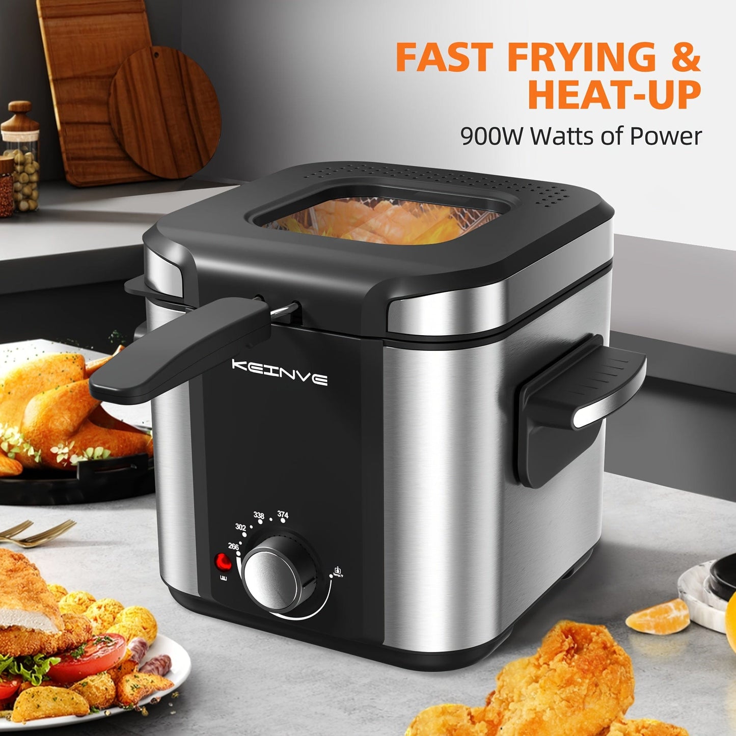 1.5L Electric Deep Fryer - Stainless Steel, Non-Stick, Temp Control, Easy Clean with Odor Filter & Viewing Window