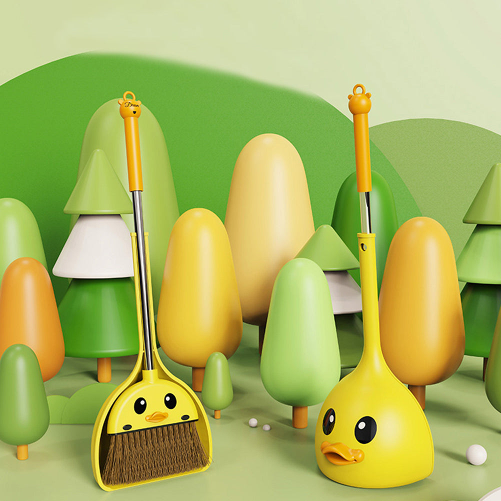 Cleaning Broom Mini Yellow Duck Broom Kids Cartoon Broom Toy Cleaning Tool Home Broom Dustpan Brush Toddler Broom for Children