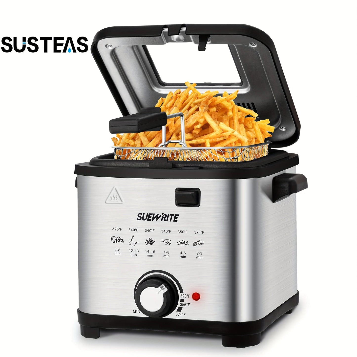 1.5 Liters/1.6 Qt. SUSTEAS Electric Deep Fryer - Compact Home Deep Fryer with Cool Touch Sides, Nonstick Basket, Easy Cleaning Design, and Safe Operation - Perfect for Small Families and Space-Saving Kitchen
