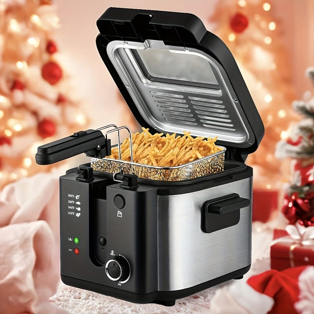 SUSTEAS 1500W Electric Deep Fryer with Basket, 84.5oz Large Capacity, Adjustable Temperature, Easy-Clean Pot, Foldable Handle, Compact Durable Design - Stylish Kitchen Appliance & Essential Tool for Family Dinners, Parties, E