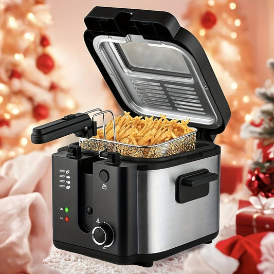 SUSTEAS 1500W Electric Deep Fryer with Basket, 84.5oz Large Capacity, Adjustable Temperature, Easy-Clean Pot, Foldable Handle, Compact Durable Design - Stylish Kitchen Appliance & Essential Tool for Family Dinners, Parties, E