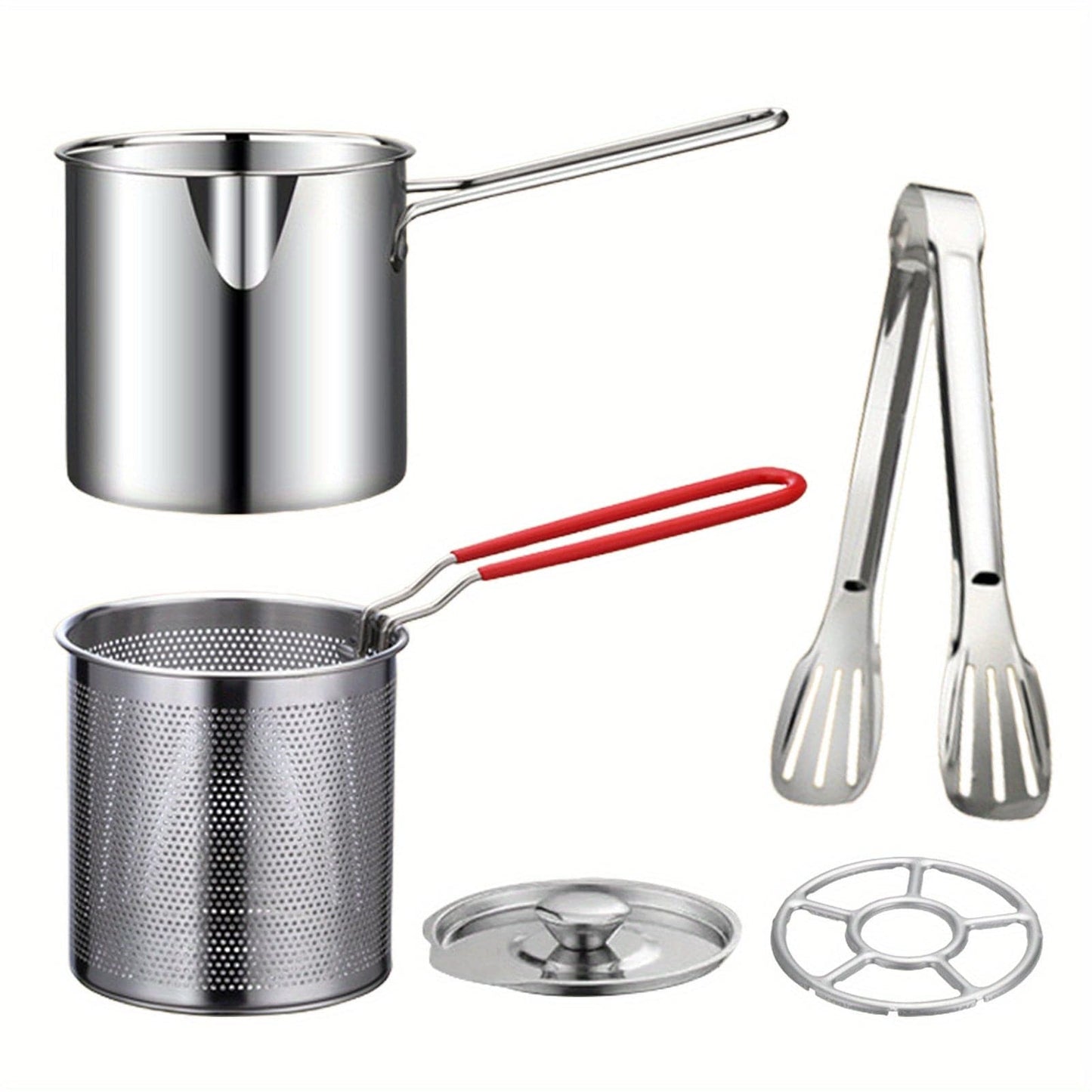 5pcs Stainless Steel Deep Fryer Set with Basket, Lid & Tongs - Perfect for French Fries & Chicken - Durable Kitchen Cookware - For Home Cooks & Foodies - Ideal Gift for Housewarming & Holidays