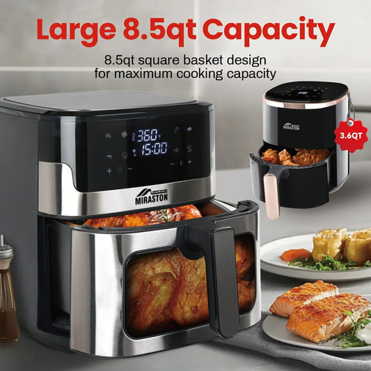 [Air Fryer] 8.5QT/3.6QT Air Fryer, Upgraded Large Capacity Suitable For 5-6 People, Smart Touch Screen For Easy Operation With 8 Preset Functions, Non-stick Coating For Easy Cleaning, Kitchen Accessories, Toaster Oven, Deep F