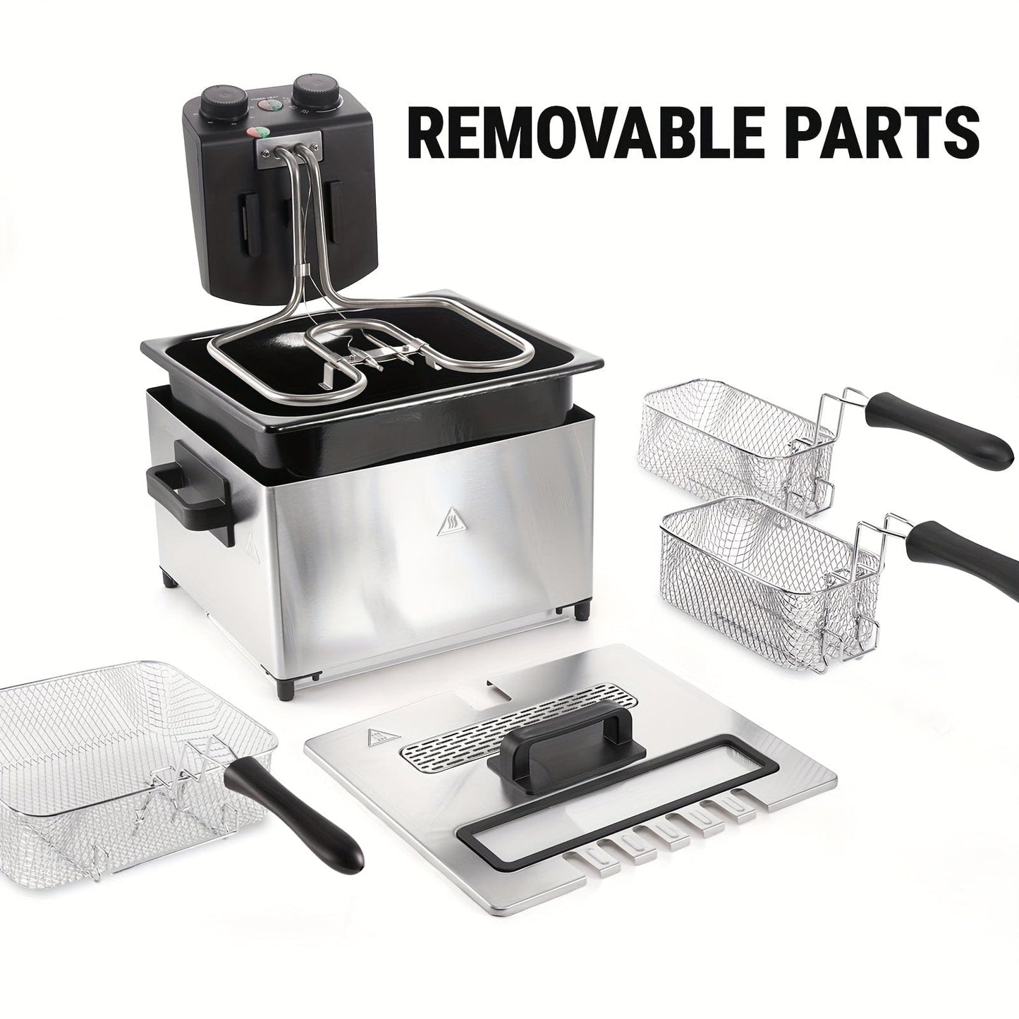 1.32gal Electric Deep Fryer, 1700W Large Fryer with Time & Temperature Control for Home Use, Kitchen Essential, Local Warehouse, Frying Baskets, Lid with View Window, Stainless Steel, Gift for Cristmas & Halloween. Suitable f